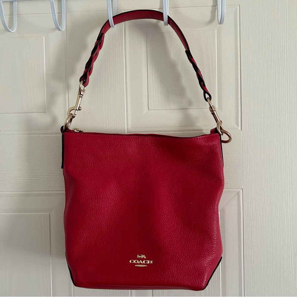 Coach set leather shoulder purse red bright F67025